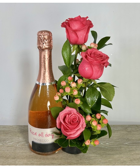 prosecco and fresh floral arrangement